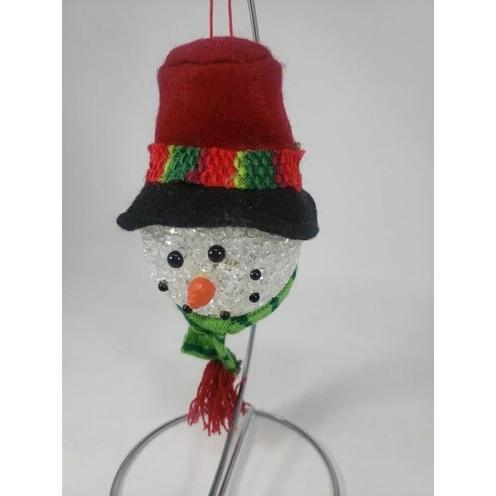 Melted Popcorn Snowman Head Ornament Light Up LED Color Changing Plastic Acrylic